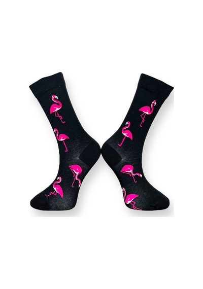 Me-vo Tekli Siyah Renkli Erkek - Kadın Unisex Esnek Nem Alabilen Pamuklu Flamingo Desenli Soket Çorap Siyah