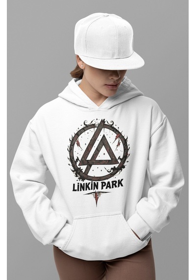 Sevbano Rock Metal Müzik Grubu Linkin Park Baskılı Unisex Oversize Hoodie beyaz