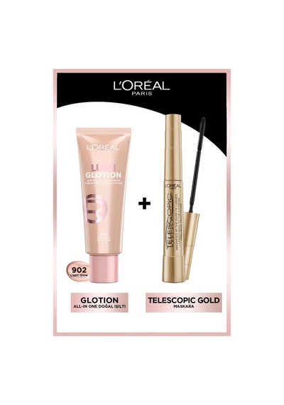 L'Oréal Paris Telescopic Maskara + Glotion All-In-One Doğal Işıltı 902 Light Glow