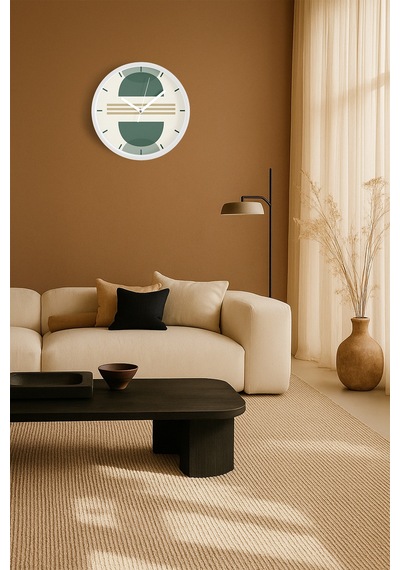 Soyut - Bohem - Geometrik Temalı Modern Duvar Saati - 42cm - Önü Camlı Beyaz Kasa - Sessiz Mekanizma-jh0506 Beyaz
