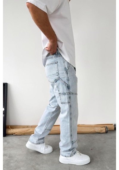 Buz Mavi Patch Detaylı Baggy Pantolon