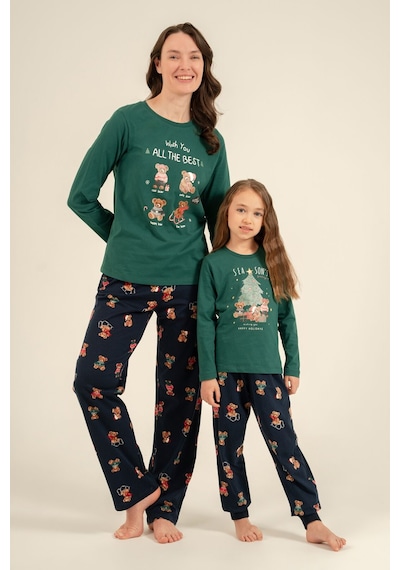Rolypoly Anne Kız Wish You All The Best Yeşil Uzun Kol Pijama Takım Rp3918-a-v2 Rp3918-a-v2
