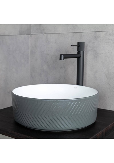 Lena - Tezgah Üstü Lavabo Mat Gri&parlak Beyaz - E-w5002gb- Antrasit