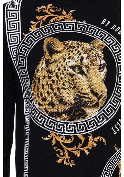 Wessi Siyah Taşlı Desenli Sweatshirt Siyah