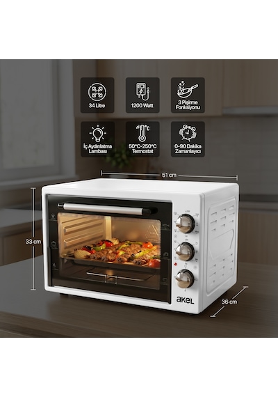 Akel AF340L 34 L Beyaz Mini/Midi Fırın