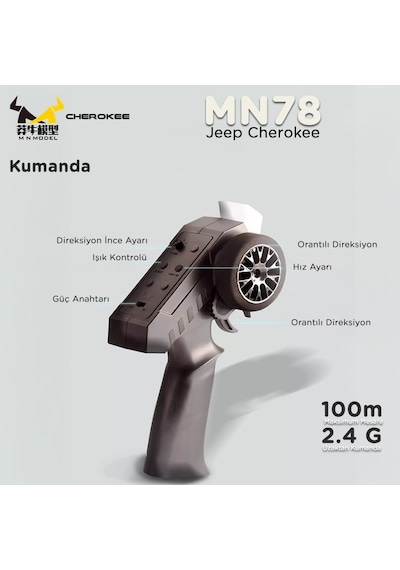 Mn Model Mn78 1/12 Jeep Cherokee 4x4 Rc Model Crawler Offroad Truck Uzaktan Kumandalı Araba Rtr Gümüş+dahili Işık Seti