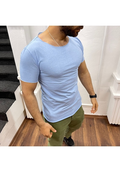 Açık Yaka Basic Tişört Bebe Mavi Mavi