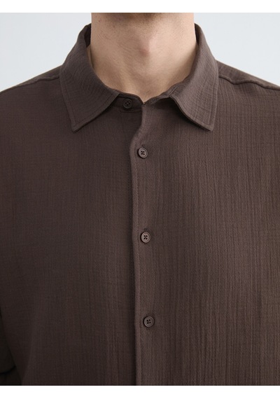 Lcw Vision Kahverengi Regular Fit Dokulu Erkek Gömlek