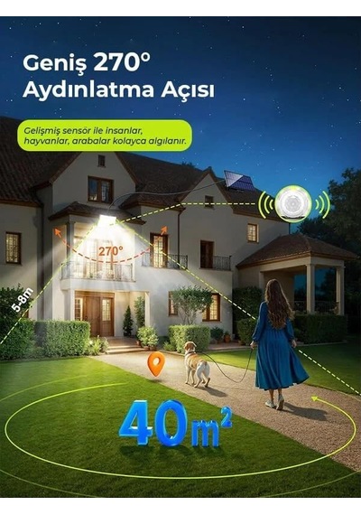 268 Led'li Solar Projektör 60w Güneş Enerjili 5 Mt Kablo Sensörlü Kumandalı Heroled Dış Mekan Aydınlatma Ip65