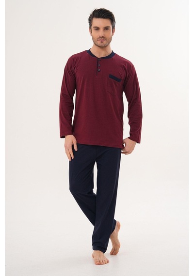 Markalinda 3126 Bordo %100 Pamuk Büyük Beden Erkek Pijama Takımı Bordo