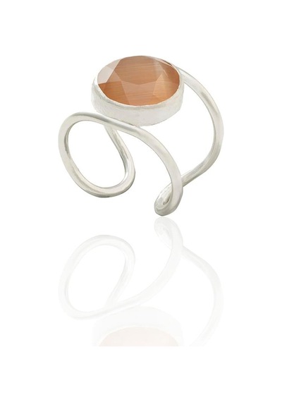 Kadir Jewellery 925 Ayar Gümüş Kaplama Zirkon Taşlı Kadın Minimal Yüzük Turuncu