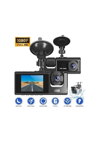 Araç Araba Kamerasi Black Box Traffic Recorder 3 Kameralı 5256