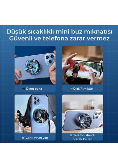 Coofbe Magsafe İle Uyumlu 7000 Rpm Turbo Fan Işıklı Klipsli Buz Etkili Telefon Soğutucu Radyatör Tüm Telefonlara Uyumlu