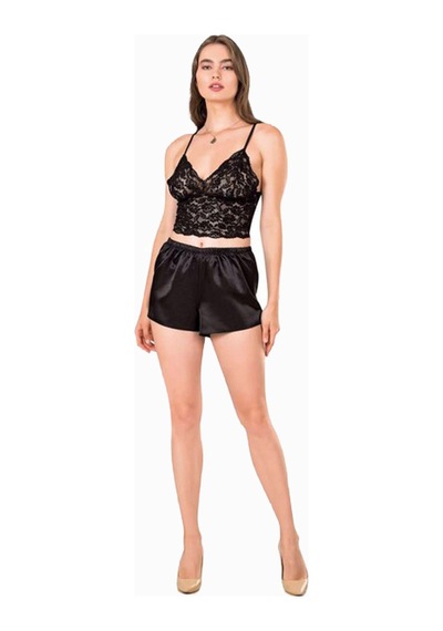 Hepsine Rakip Kadın İp Askılı Bralet Saten Şortlu Mini Gecelik Takımı Alt Üst 001