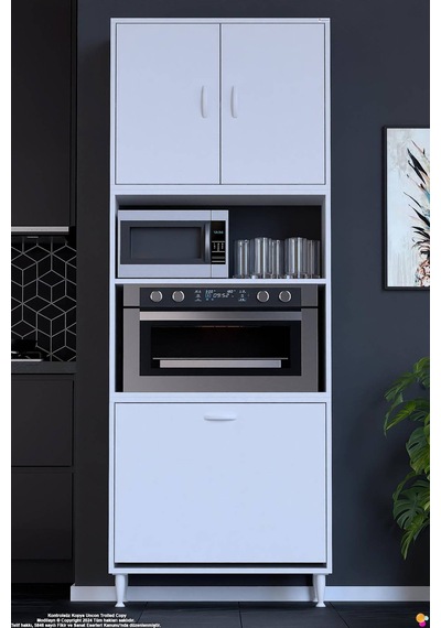 Asel 75 Cm Fırın Uyumlu 2 Göz Sepetli Çok Amaçlı Banyo Kirli Çamaşır Oyuncak Dolabı Beyaz 75x213x32
