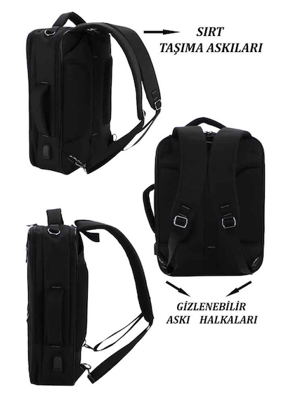 Case Club 1407 Unisex Kapiton Laptop Sırt El Ve Omuz Çantası 15,6 Siyah