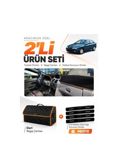 Renault Laguna 1 Aırbagli 2000-2007 Uyumlu Torpido Örtüsü + Deri Çanta Seti - Siyah Kahverengi