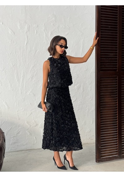Verymoda Gül Süzüneli Kolsuz Bluz F1989 Siyah