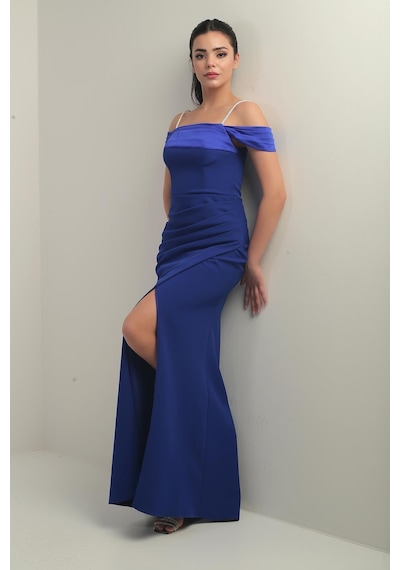 By Saygı Kadın Taşlı İnce Askılı Düşük Kollu Saten Madonna Yaka Astarlı Drapeli Double Balık Elbise-40842 Saks By Saygı Kadın Taşlı İnce Askılı Düşük Kollu Saten Madonna Yaka Astarlı Drapeli Double Balık Elbise-40842 Saks