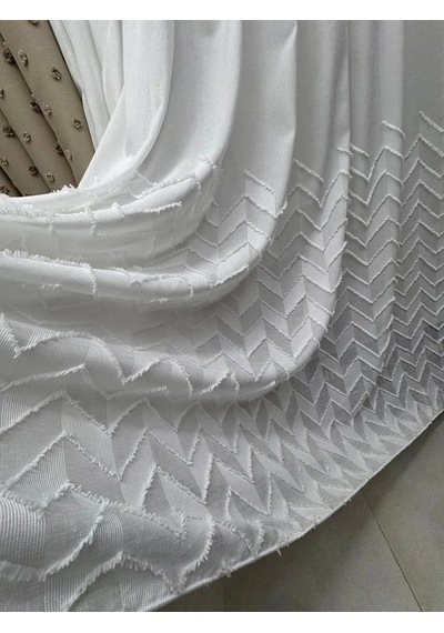 Nivemeshome Yakamoz 1-053p Yarı Desen Ekru 1/2,5 Pileli Tül Perde