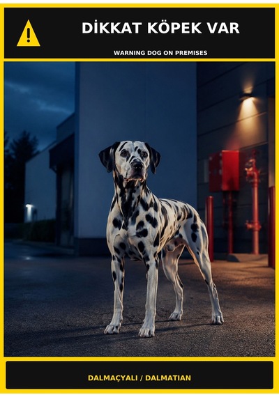 Dikkat Köpek Var Dalmaçyalı Görselli Pvc Uyarı Levhası 50x70cm