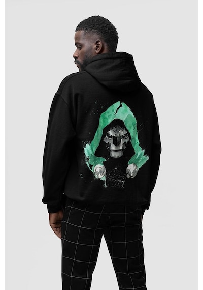 Sevbano Tasarım Doctor Doomsday Baskılı Unisex Oversize Marvel Hoodie Siyah