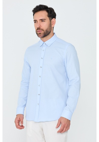 White Stone Mavi %100 Pamuk Regular Fit Erkek Uzun Kollu Gömlek MAVİ