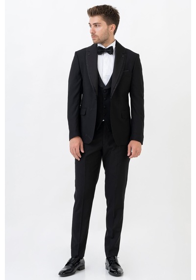 White Stone Ecatepec D113 Slim Fit Şal Yaka Damatlık Takım Elbise Siyah - 44 Siyah