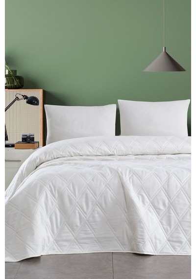 Enlora Home Color Saten Çok Amaçlı Örtü Çift Kişilik Krem