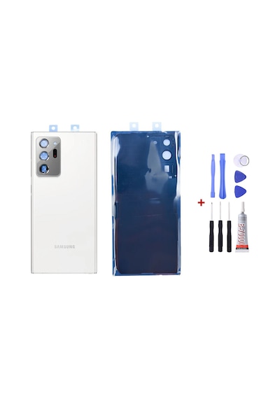 Samsung Note 20 Ultra Kamera Camlı Beyaz Uyumlu Arka Cam Kapak Pil Kapağı Tamir Set B7000 Set Beyaz