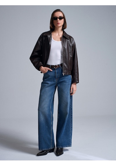 Dilvin 72072 Pamuk Kemerli Wide Leg Jean - Mavi