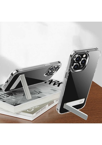 Apple Uyumlu iPhone 13 Pro Max Kılıf Standlı Şeffaf Silikon Zore L-Stand Kılıf Renksiz