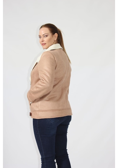 Moda Berray 3263 Kısa İçi Kürklü Eteği Kemer Detaylı Kaban Kahverengi