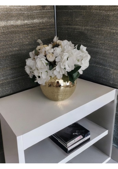 Işıltı Home Desıgn Aynalı Cam Vazo Yuvarlak Roz Gold