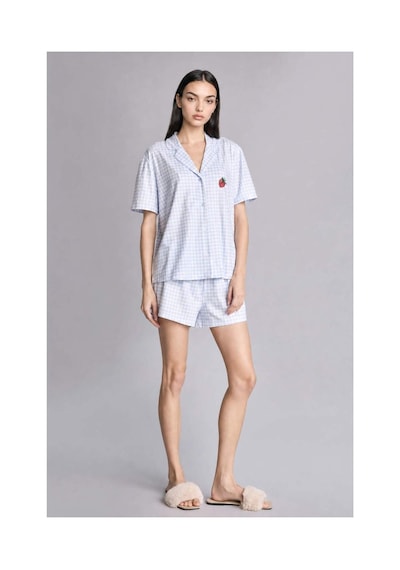 Defacto Regular Fıt Şortlu Kısa Kollu 2li Kareli Softshell Açık Mavi Pijama Takımı H6375ax26hsbe250 Mavi-be250