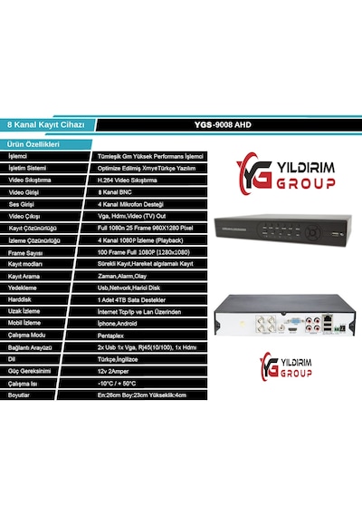 8 Kanal Xmye Yazılımlı Ahd Kayıt Cihazı 8 Kanal Xmye Yazılımlı Ahd Kayıt Cihazı