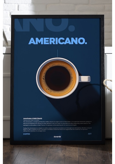 Americano Kahve Siyah Ahşap Çerçeveli Poster, Dekoratif Duvar Tablosu