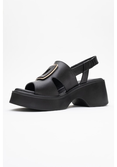 Luvishoes Lucıa Siyah Tokalı Hakiki Deri Kadın Dolgu Topuklu Sandalet Siyah