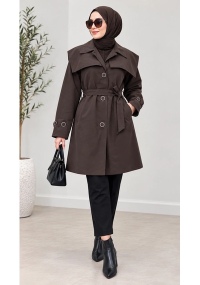 Nevayla Moda Kuşaklı Düğmeli Mevsimlik Trençkot - Acı Kahve / M0118 Acı Kahverengi Nevayla Moda Kuşaklı Düğmeli Mevsimlik Trençkot - Acı Kahve / M0118 Acı Kahverengi