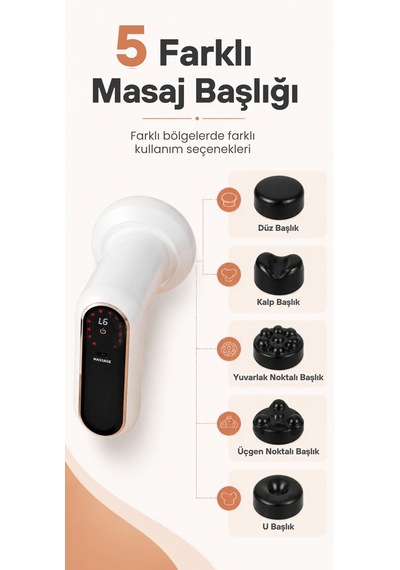 5 Başlıklı Elektrikli Vücut Masaj Aleti Ms100 Titreşimli Masaj Cihazı 5 Kademeli Beyaz