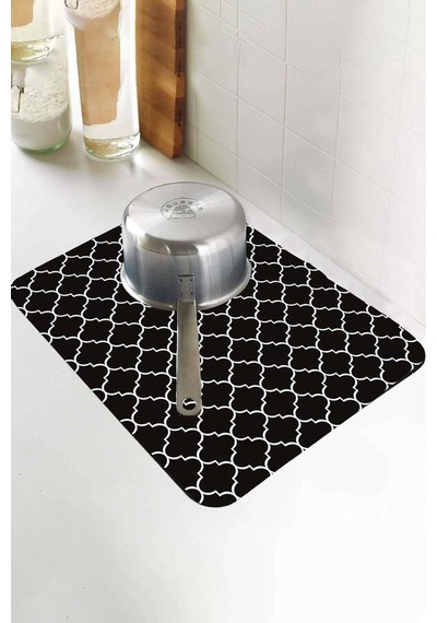 Siyah Fas Desen Microfiber Bulaşık Kurutma Matı Mm002n11