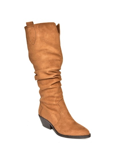 Fox Shoes T404401002 Taba Süet Büzgülü Kadın Çizme Taba-Süet