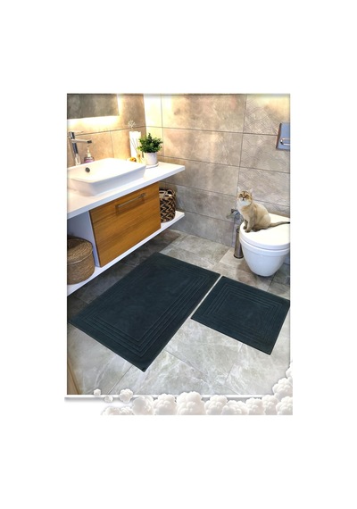 Cottoncrafty %100 Pamuk Dokuma Su Emici Banyo Paspas Seti, Banyo Halısı Vera 2 Li Set 60x100-60x50 Antrasit Diğer