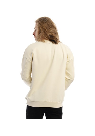 Polostate Erkek Bisiklet Yaka Karyoka Dikişli Sweatshirt Krem