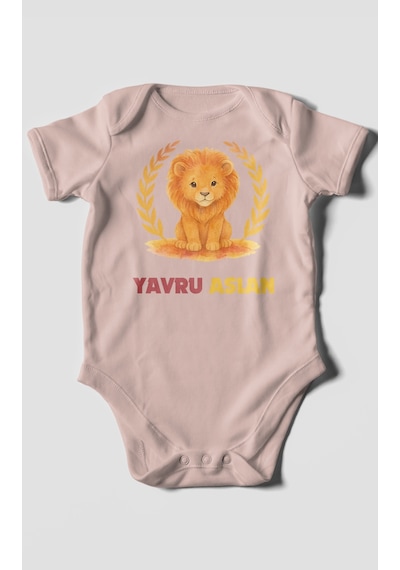 Yavru Aslan Baskılı Bebek Zıbını Çıtçıtlı Body 8 Renk %100 Pamuk Kısa Kol Pastel Pembe