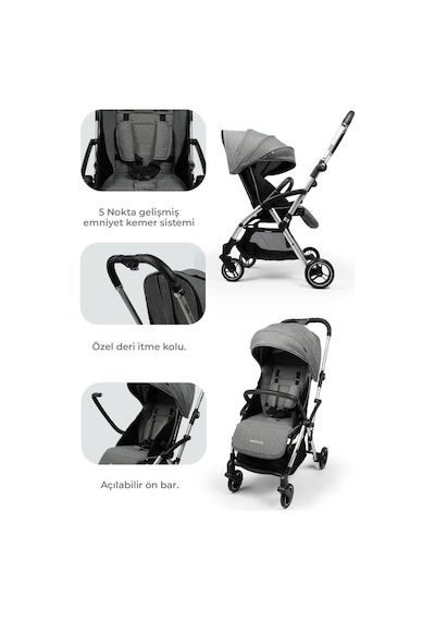 Marcus Kolay Katlanabilen Kabin Travel Sistem Bebek Arabası Heavy Grey
