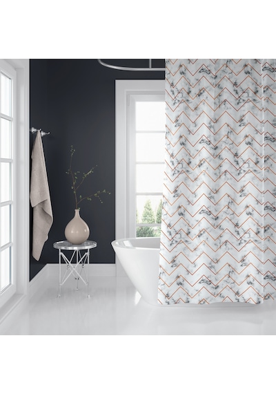 Zikzak Desen Banyo Perdesi, Mermer Desen Lüx Küvet Perdesi 180 Çok Renkli