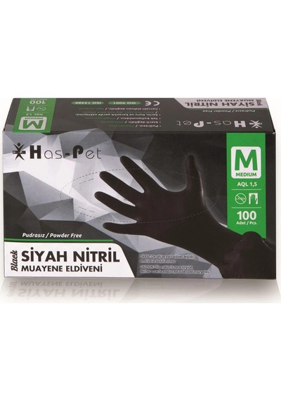 Haspet Siyah Nitril Eldiven Medium 100'lü