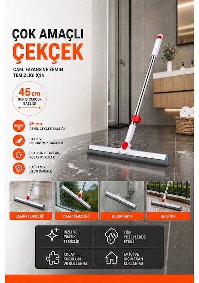 Lüx Teleskopik Saplı Çekçek Silecek Cam, Fayans, Yer Temizleyici