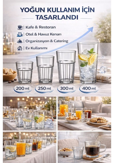 Polikarbon Casablanca Bardak Kırılmaz Cam Görünümlü 400 Ml Restoran Otel Tipi Şeffaf